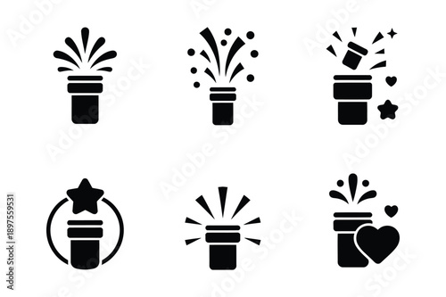 Celebration Icons: Party Poppers, Confetti, Stars, Hearts