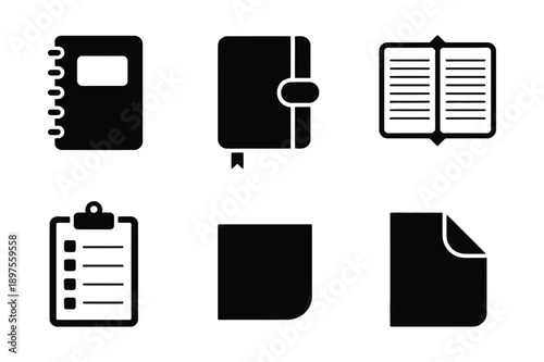 Notebook and Document Icons: Journal, Clipboard, Paper