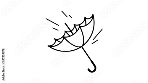Single Line Windy Umbrella — Minimalist Storm Weather Line Art Icon