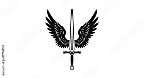 Symbol of a sword with angel wings.