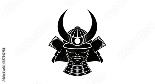 Traditional Japanese Samurai Helmet Illustration.