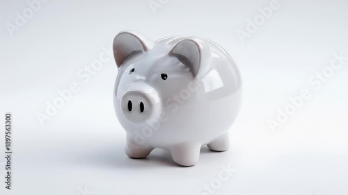 White Piggy Bank on a White Background for Savings.
