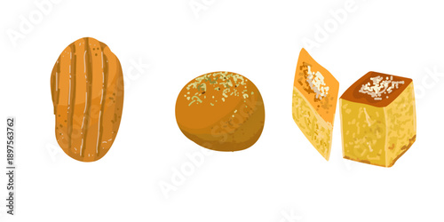 Lokma, tulumba, Turkish, revani Eastern sweets. Hand drawn vector illustration.