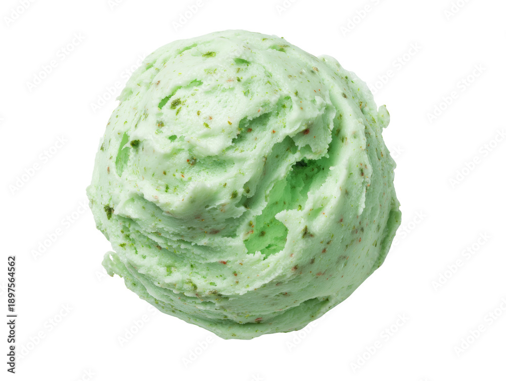 Obraz premium A scoop of refreshing pistachio ice cream, a delightful treat for a warm day. The scoop of ice cream features visible bits and a light green color Isolated Transparent Background, PNG