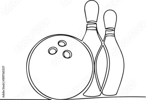 Simple line drawing of a bowling ball and two pins