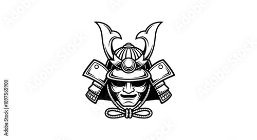 Traditional Samurai Warrior Helmet Illustration.