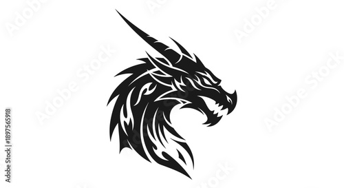 Tribal Dragon Head Tattoo Design Illustration.