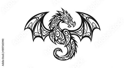 Tribal Dragon Tattoo Design Illustration 1.