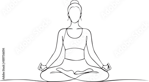 Minimalist line art depicting a woman in a meditative yoga pose