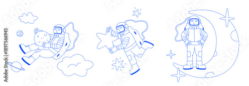 Cosmic Companions Cartoon Astronauts in Celestial Adventures
