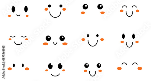 Happy Grid Minimal Cartoon Faces with Orange Cheeks