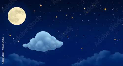 moon, clouds, night, sky, stars, lunar, crescent, glow, light, dreamy, calm, peaceful, serene, fantasy, cartoon, cute, illustration, background, scene, landscape, atmosphere, mystical, magical, bedtim