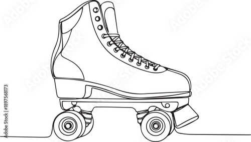 A single line drawing depicts a classic retro quad roller skate