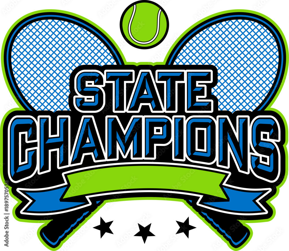 Fototapeta premium state champions in tennis team design with crossed rackets for school, college or league sports