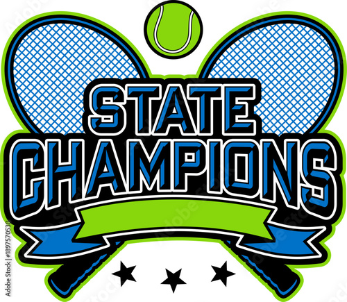 state champions in tennis team design with crossed rackets for school, college or league sports