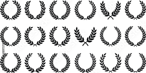 Collection of Black Laurel Wreaths Icons on White Background, Ideal for Achievements and Award Illustrations