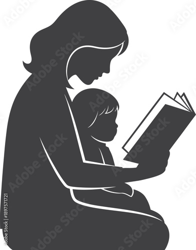 Mother and child reading a book together in a quiet moment