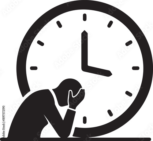 A stressed businessman sitting in front of a large clock