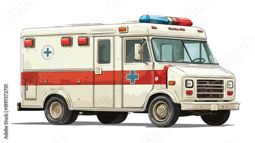 Ambulance Cartoon Style Vector Illustration with Outline for Medical Designs