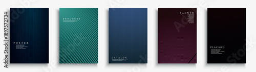 Collection of striped color abstract layout posters. Strict business unusual design. Bright gradient halftone covers. Minimalistic elegant cards
