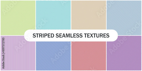 Collection of color seamless geometric patterns. Endless striped textures - delicate backgrounds. Bright repeatable simple prints with lines