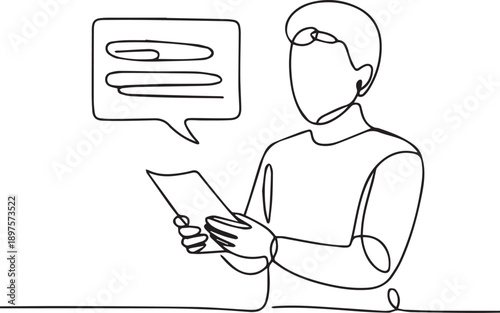 Man reading letter with thought bubble above head in simple illustration style