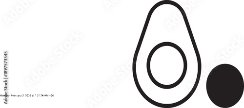Minimalist Avocado Half Silhouettes with Pit for Healthy Food and Organic Branding