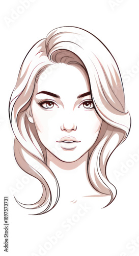 Illustrated portrait of a young woman with flowing blonde hair and soft features.