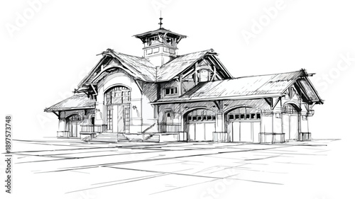 Modern Carhouse Design Concept Vector with Outline Isolated on White Background