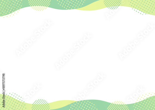 ドットやストライプの丸い幾何学模様と曲線の上下のフレーム_緑
