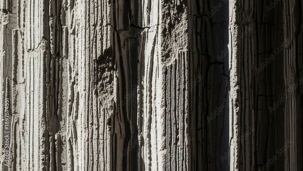 Fototapeta premium Textured Concrete Pillar With Vertical Grooves And Shadows