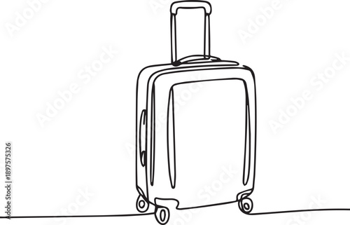 A sleek wheeled luggage standing alone on a flat surface viewed from the side