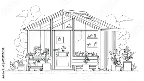 Greenhouse Line Art Design Vector Illustration for Creative Projects