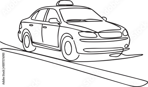 Taxi cab on road viewed from front side angle