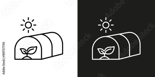 Greenhouse with plant - vector editable line icon.
