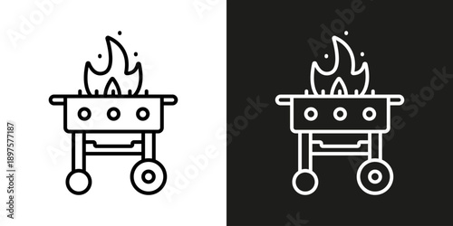 Grill or Fire Pit - vector editable line icon.