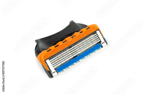 Replaceable razor blade cartridge isolated on white background.