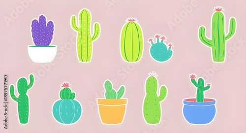 cactus, plant, pot, succulent, green, desert, thorn, spiky, nature, botanical, flora, houseplant, indoor, garden, decor, minimal, simple, cute, modern, flat, icon, symbol, vector, illustration, graphi