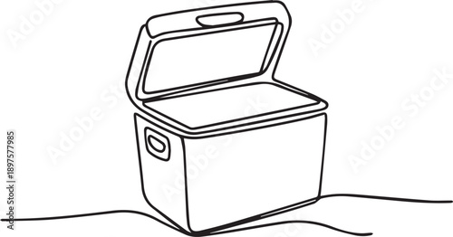 Simple line illustration of an open cooler on a surface viewed from the front