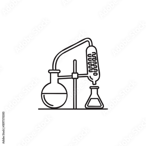 Laboratory glassware setup for chemical distillation process