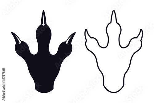 Dinosaur Footprint Silhouette and Outline Icon
