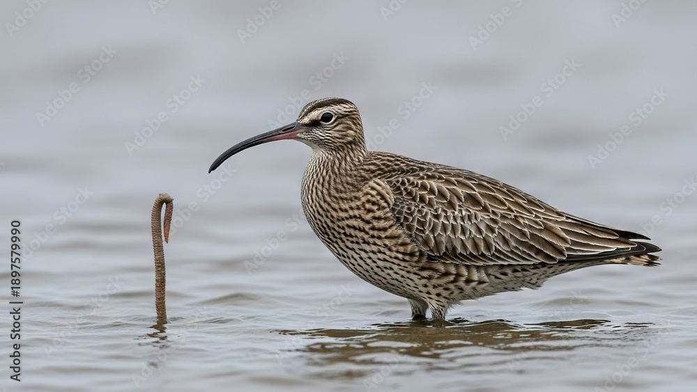 Fototapeta premium Shorebird Foraging in Shallow Water