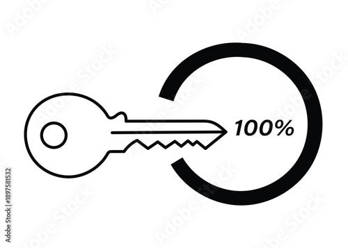 Key Unlocking 100 Percent Circle Icon - Turnkey Solution Symbol