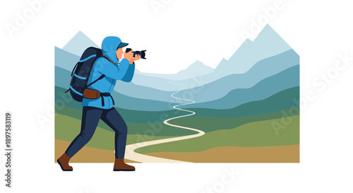 Adventure Photographer Capturing Scenic Mountain Vista