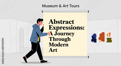 A Man Enjoys An Art Exhibit In A Modern Gallery Setting