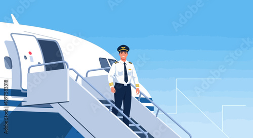 A Professional Pilot Descends Airplane Stairs Ready For Flight Adventure