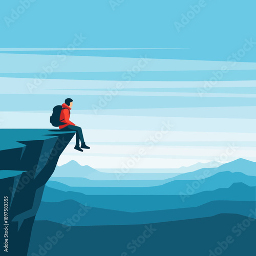 Adventurer Contemplating Vast Mountain Vista