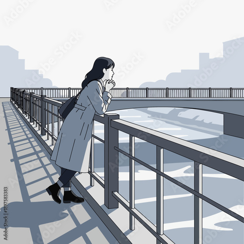 A Solitary Figure Gazing Across A Calm Urban Waterway On A Breezy Afternoon