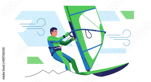 Action Packed Wind Surfer Riding Waves In Dynamic Style