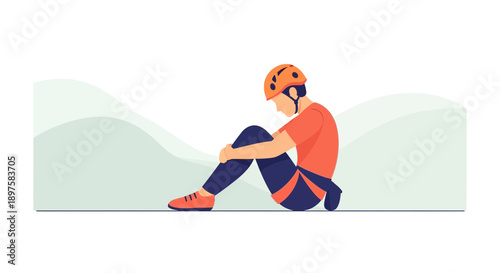 Adventurer Resting After Challenging Climb Outdoors